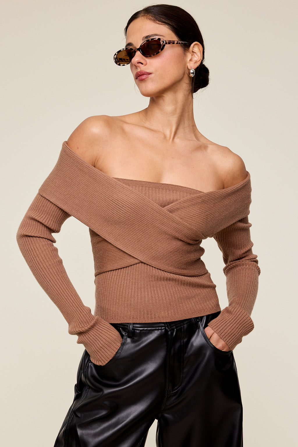 Olina Criss Cross Off Shoulder Top