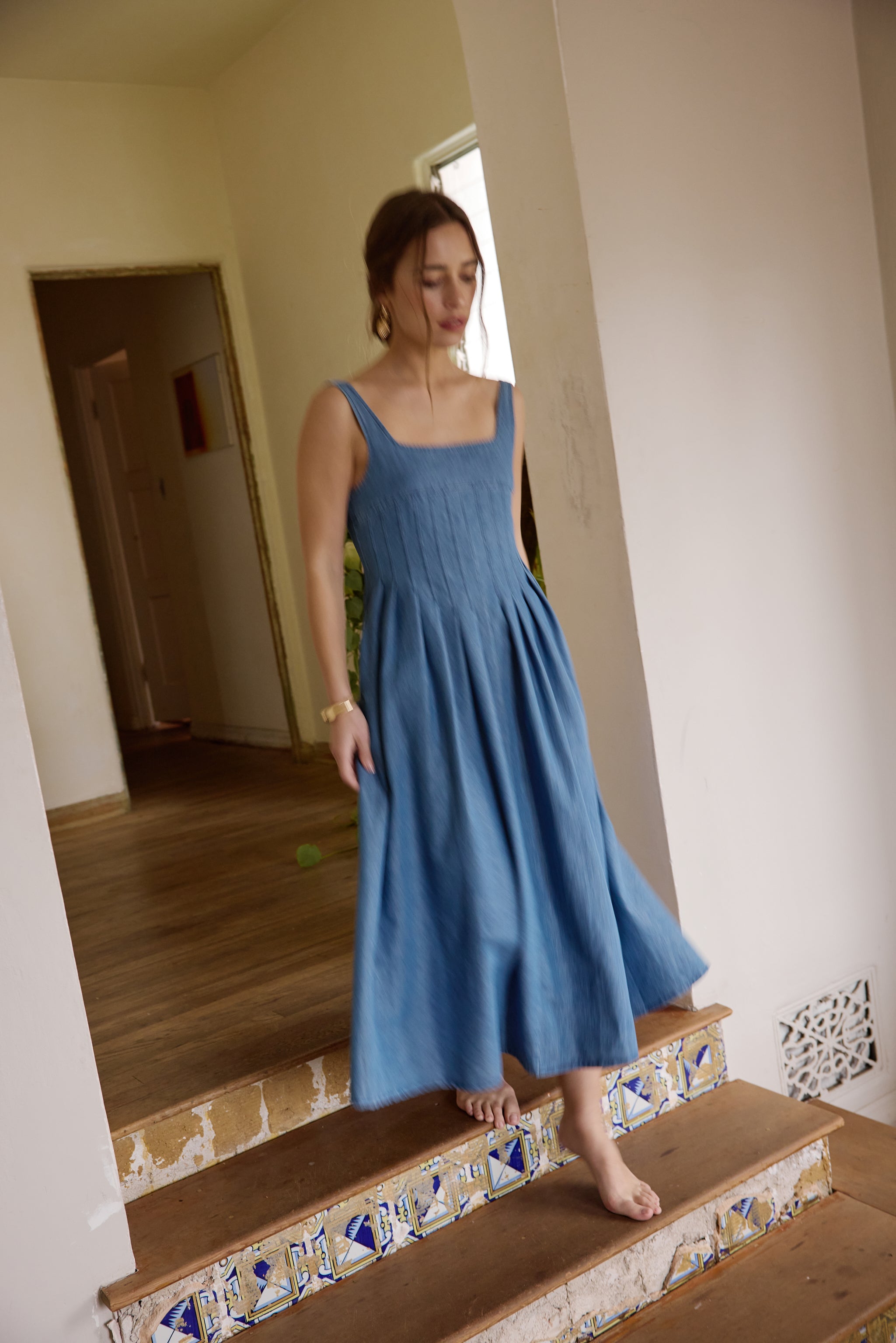 Maeve Square Neck Denim Midi Dress