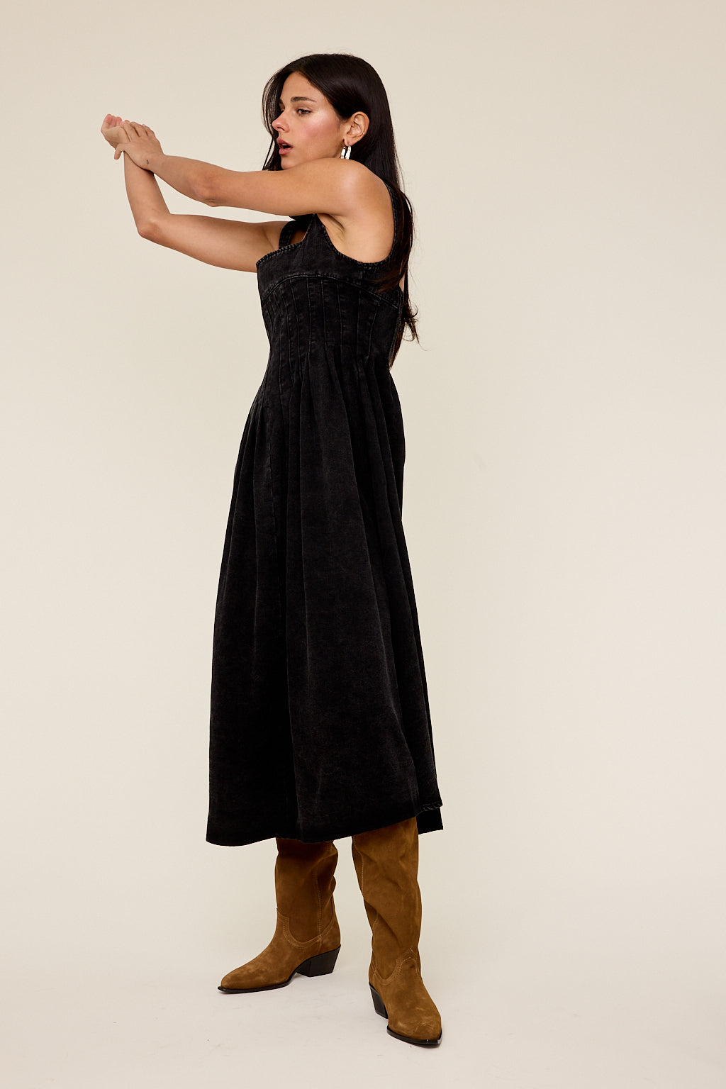 Maeve Square Neck Denim Midi Dress