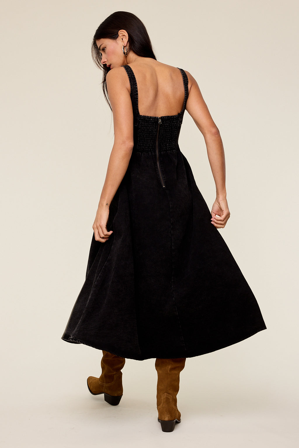 Maeve Square Neck Denim Midi Dress