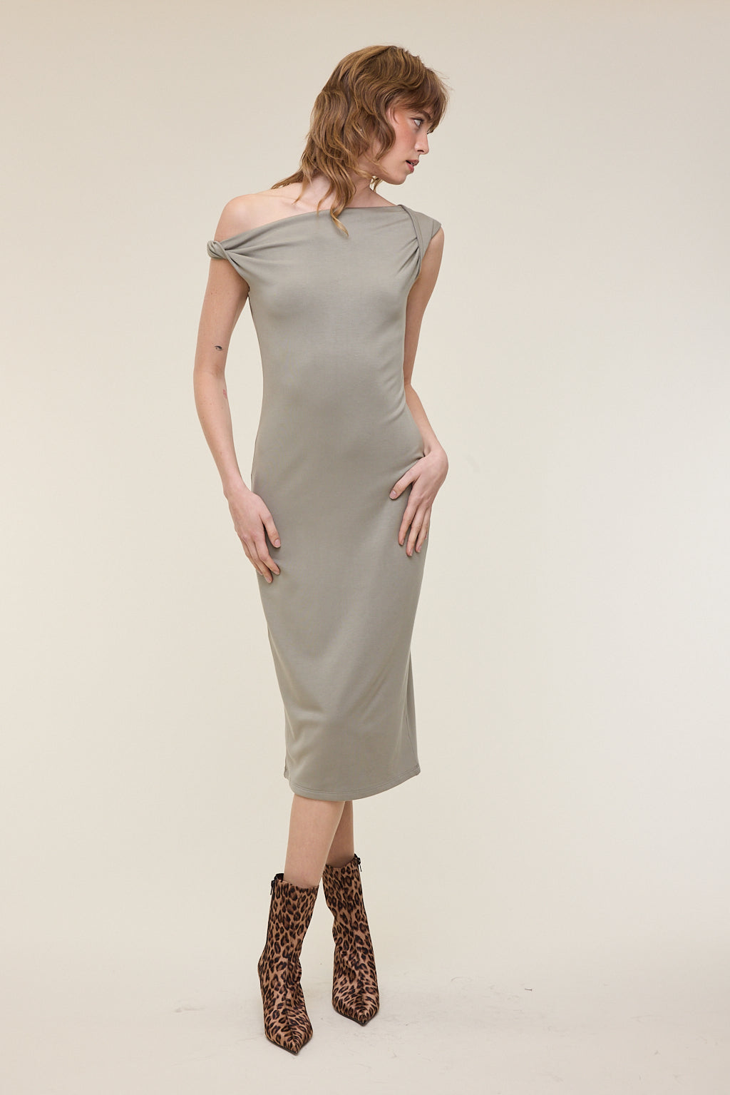 Jade Twist Off Shoulder Midi Dress