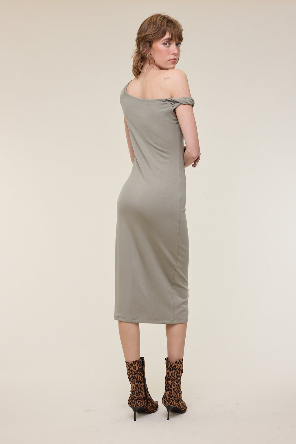 Jade Twist Off Shoulder Midi Dress