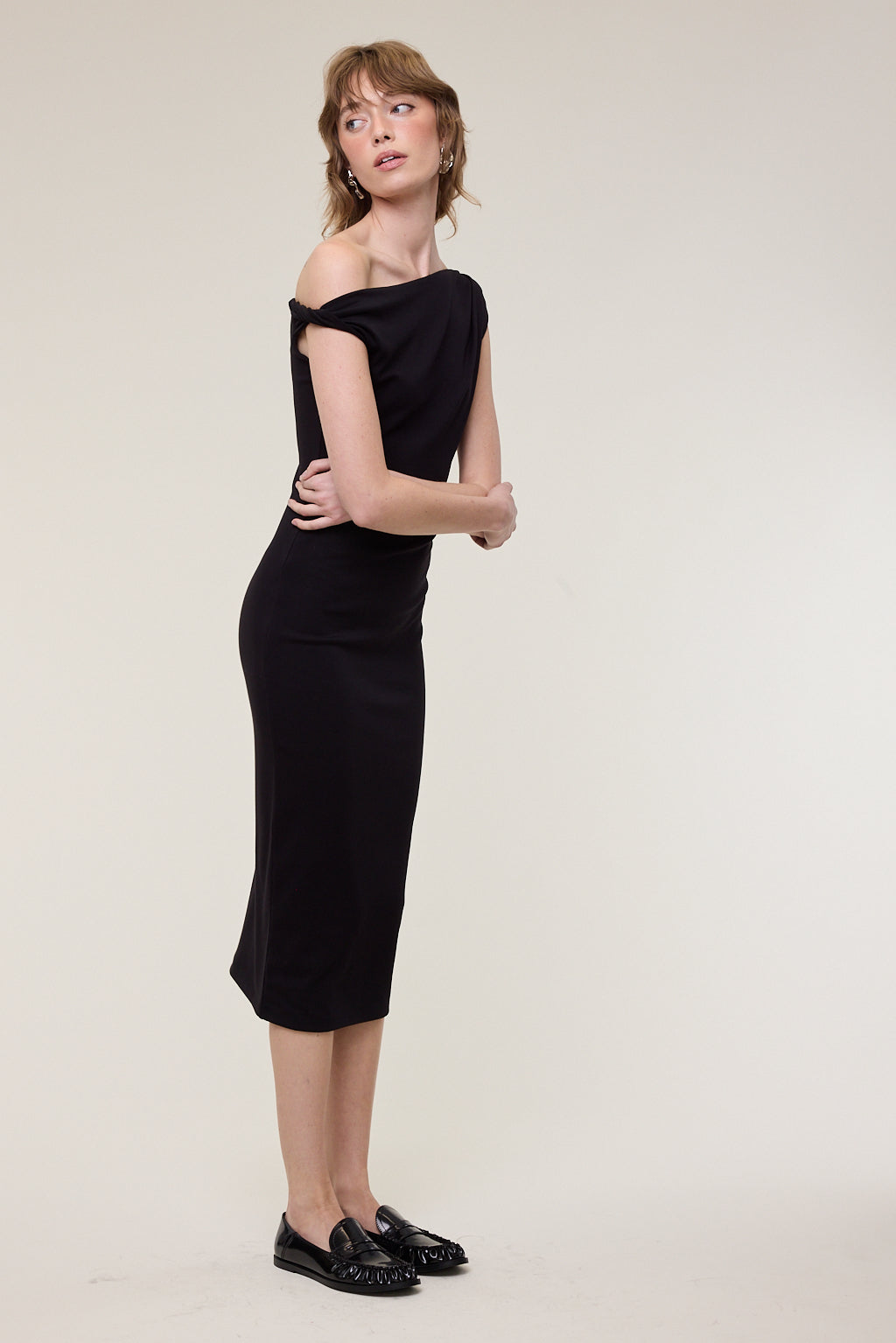 Jade Twist Off Shoulder Midi Dress