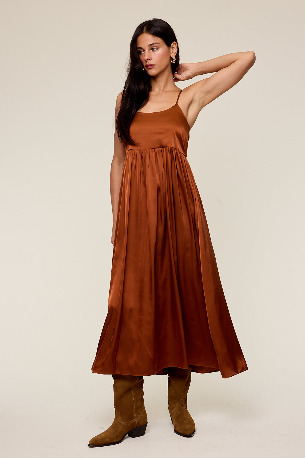 Audrey Satin Tie Back Midi Dress