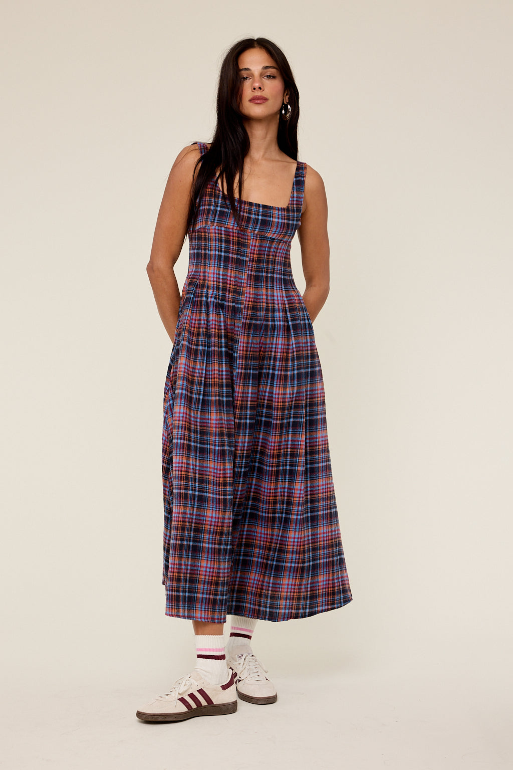 Emery Plaid Cotton Square Midi Dress