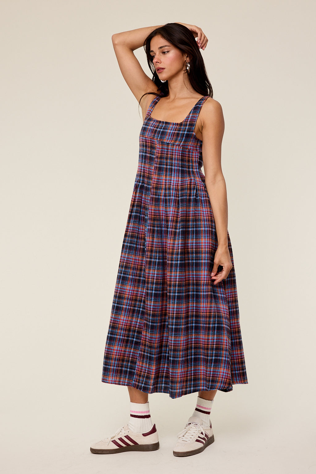 Emery Plaid Cotton Square Midi Dress