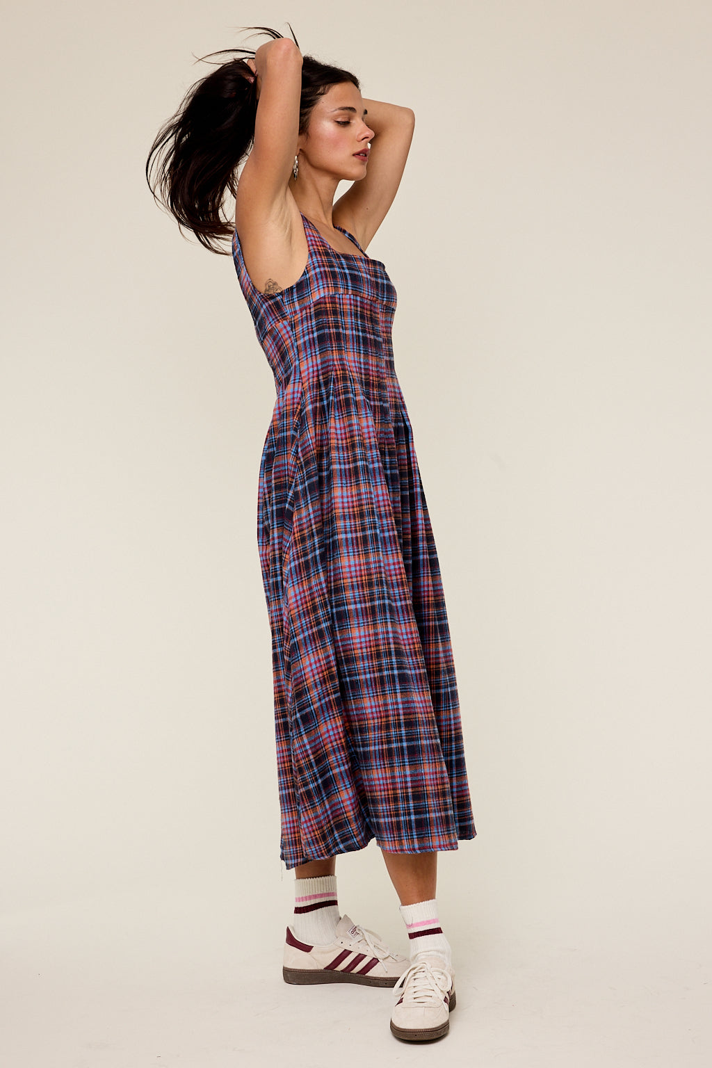 Emery Plaid Cotton Square Midi Dress