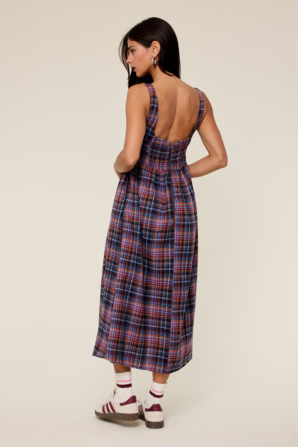 Emery Plaid Cotton Square Midi Dress
