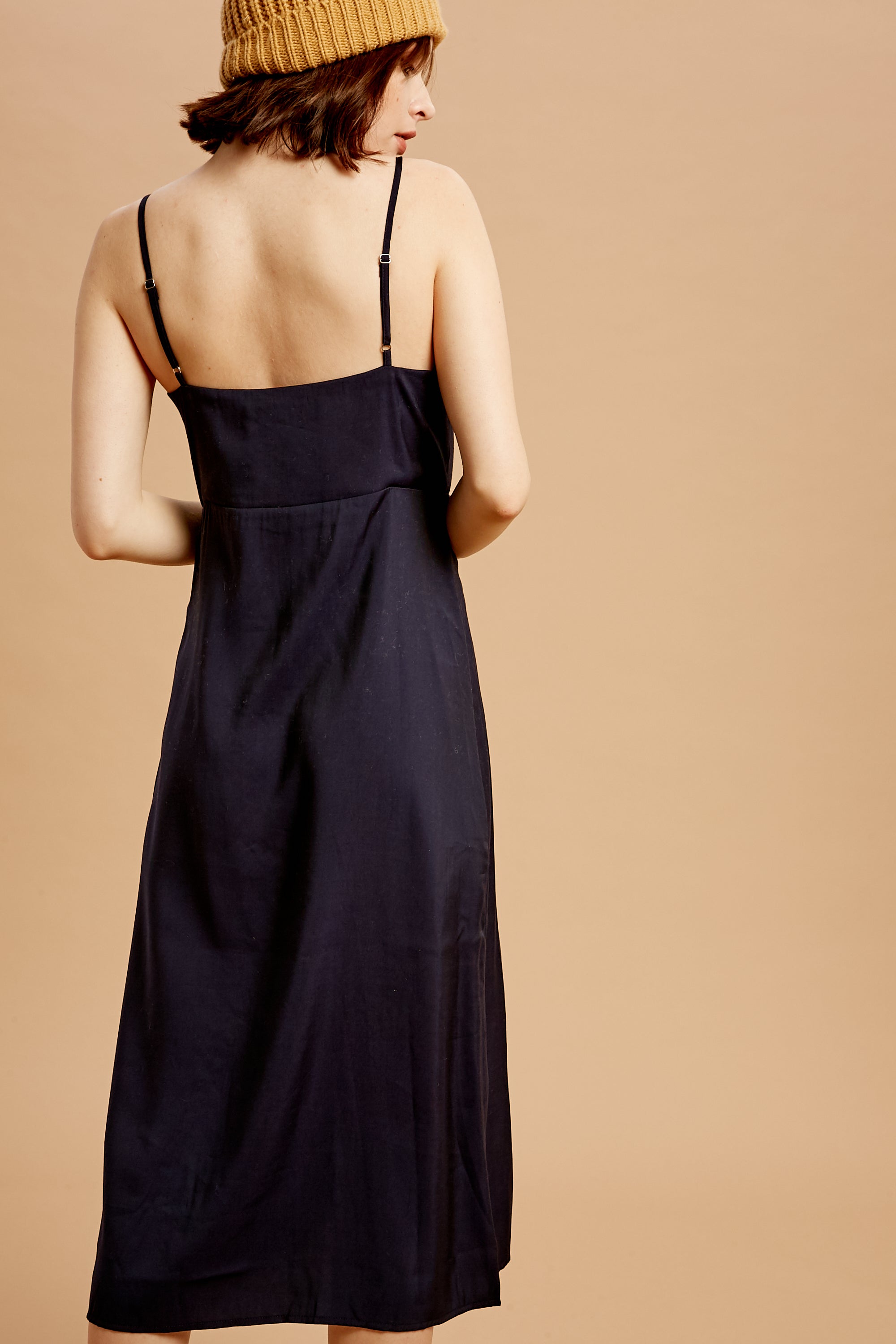 Button Down Mesh Neckline Midi Dress