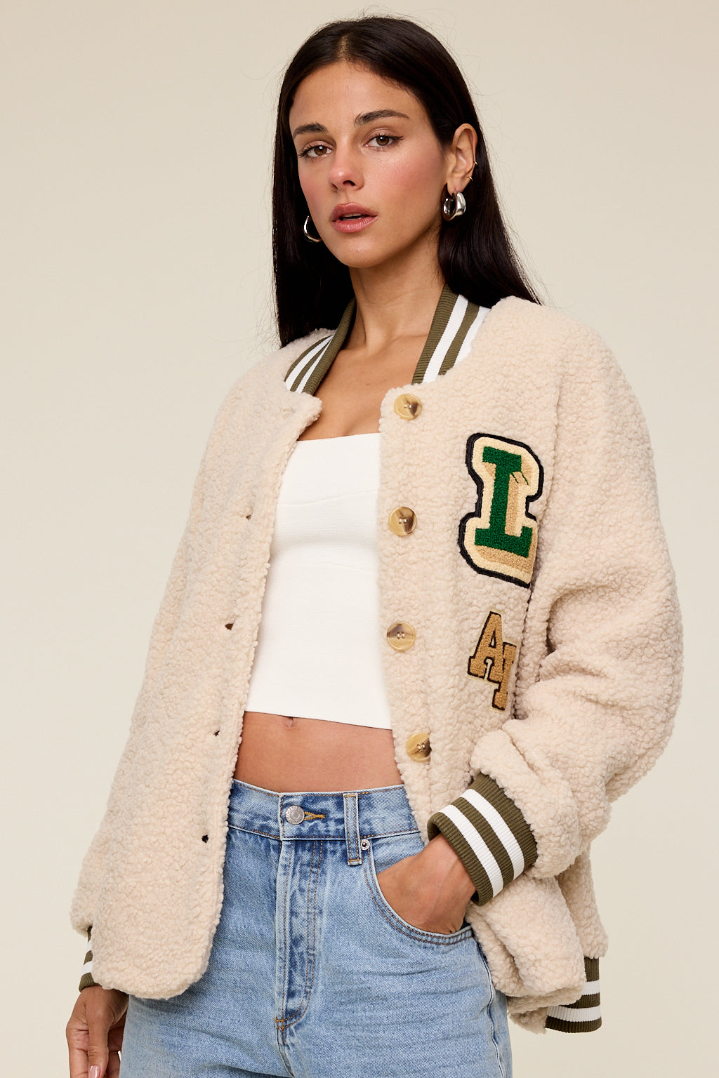 Josie Sherpa Varsity Jacket
