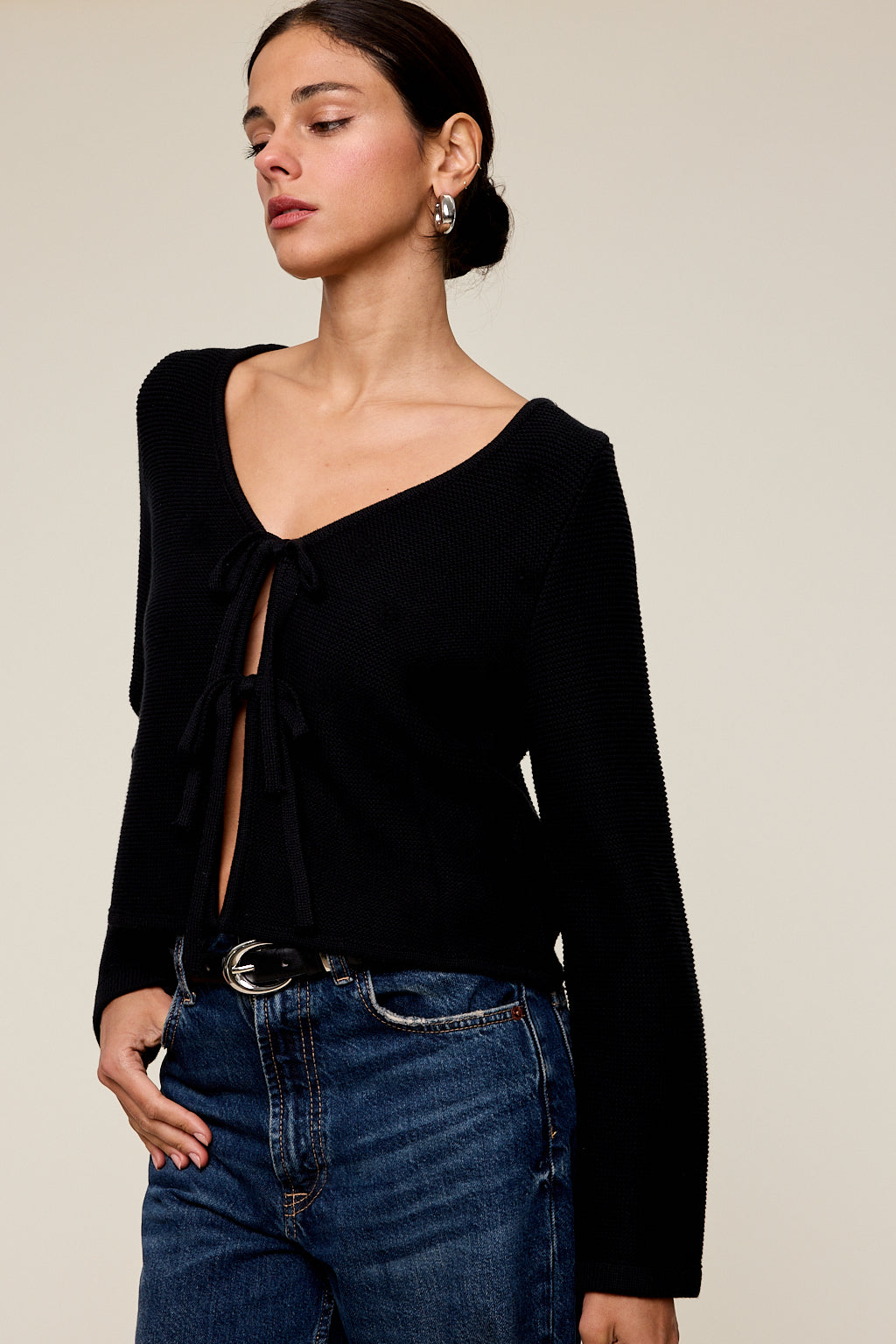 Ava Long Sleeve Tie Front Cardigan